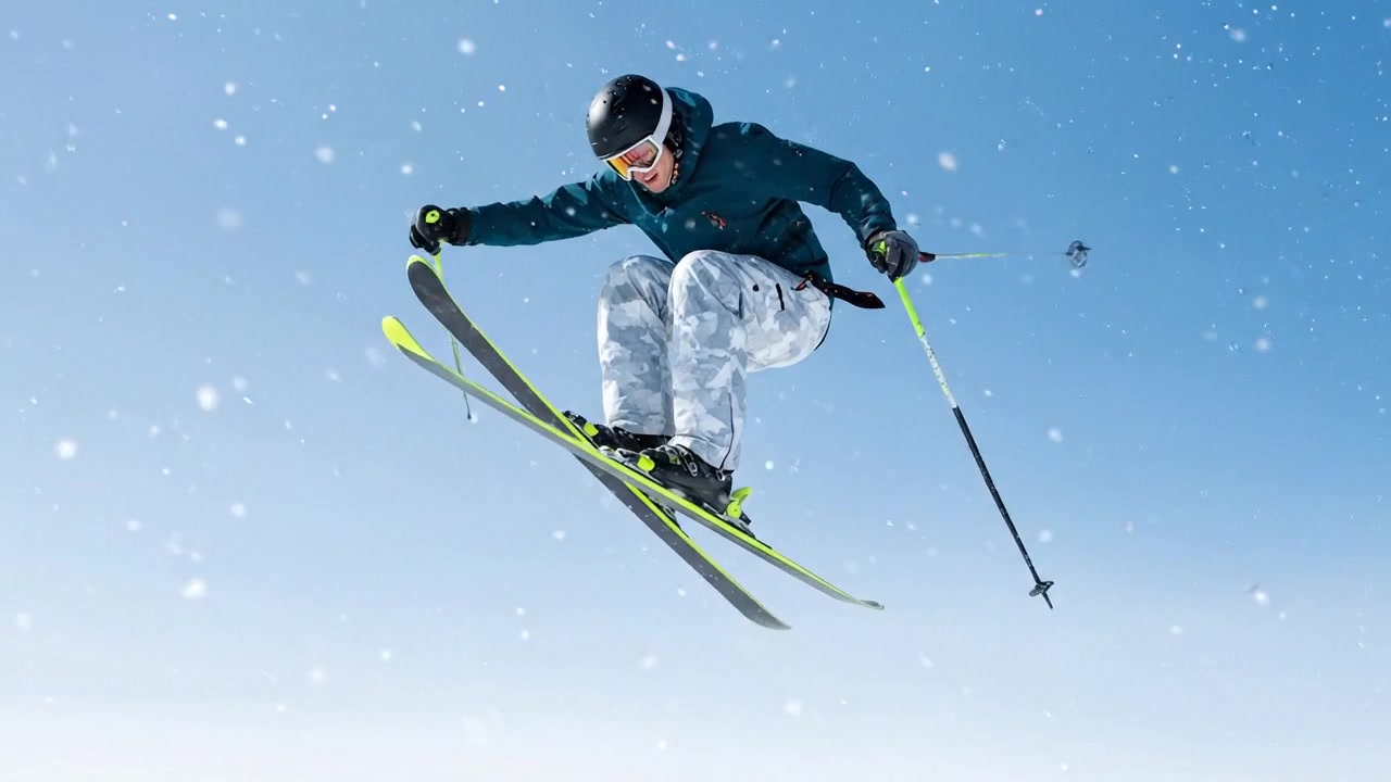 Atleta che pratica sci sulle piste di montagna innevate durante un'avventura invernale all'aperto