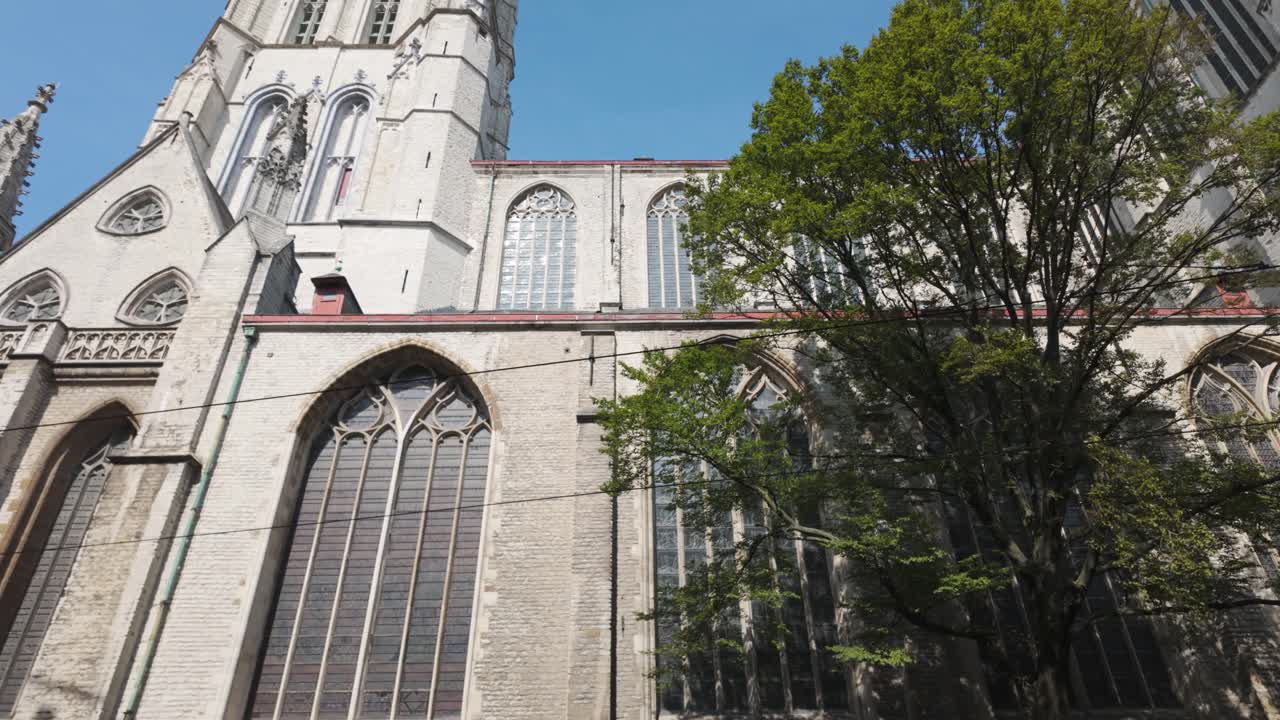 트 (ghent) 의 성 바보 대성당 (saint bavo's cathedral) 은 아치형 창문이 있는 고 양식의 대성당이다.