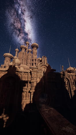 edificio alto con cielo estrellado