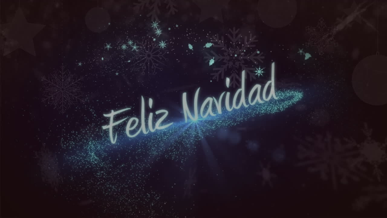 animación de estrellas azules brillantes que se mueven sobre el banner de texto de feliz navidad contra un fondo negro