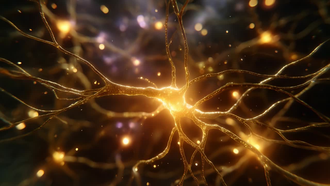 An intricate view of interconnected neurons glowing with vibrant golden energy, showcasing the complex neural networks that facilitate communication within the brain and nervous system