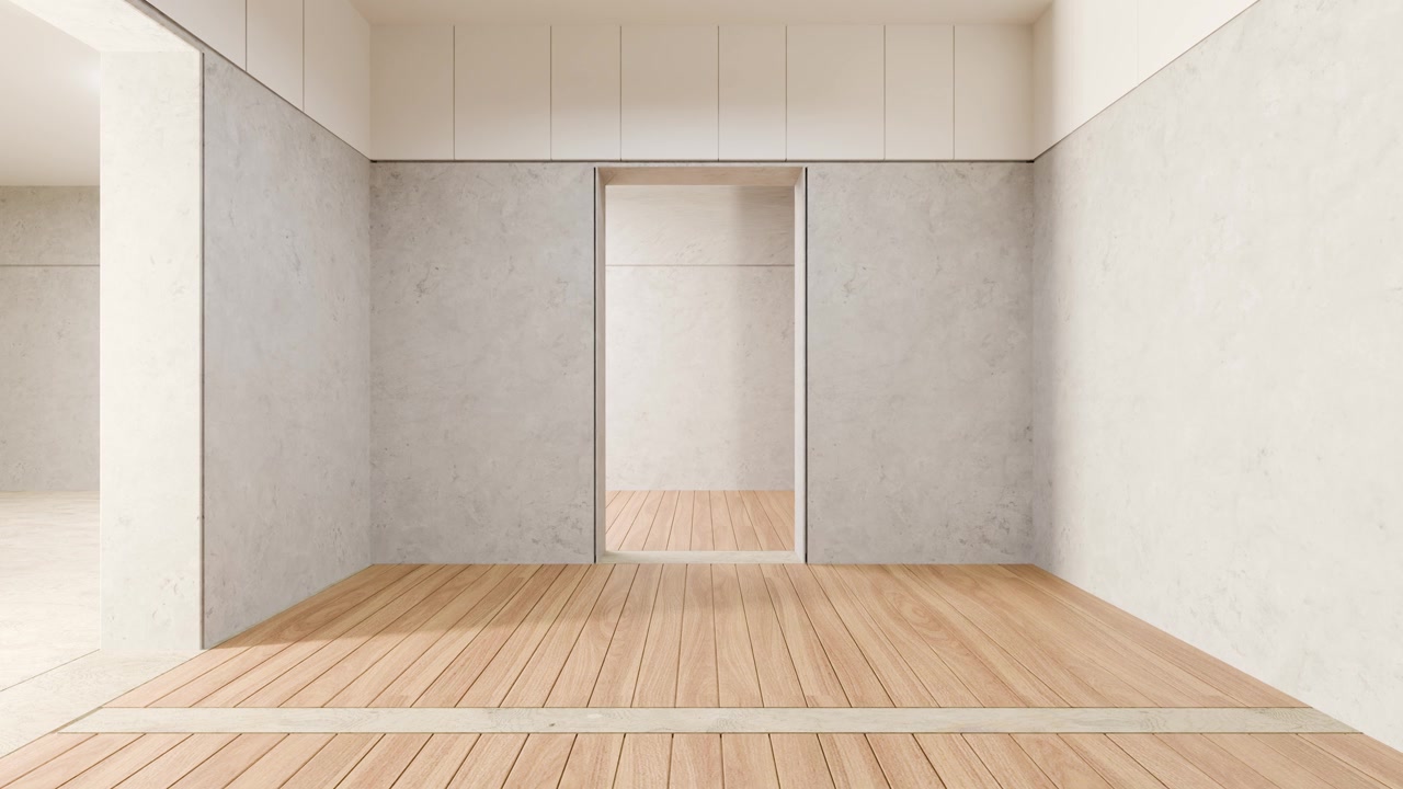 Empty Minimalist Room with Wooden Flooring and Concrete Walls