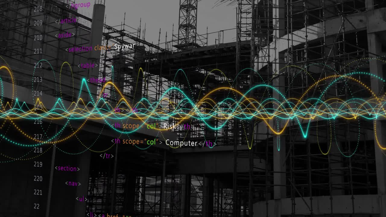 도시 풍경 위의 데이터 처리 애니메이션