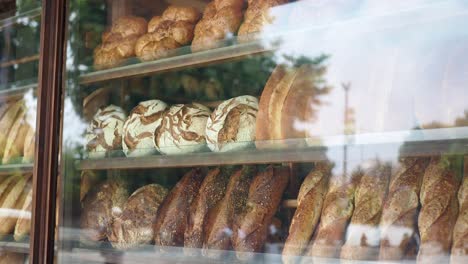 freshly baked bread display at a european bakery