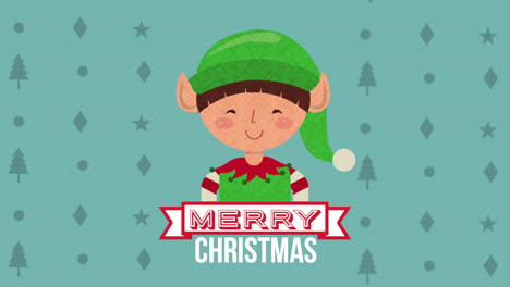 happy merry christmas card with cute elf