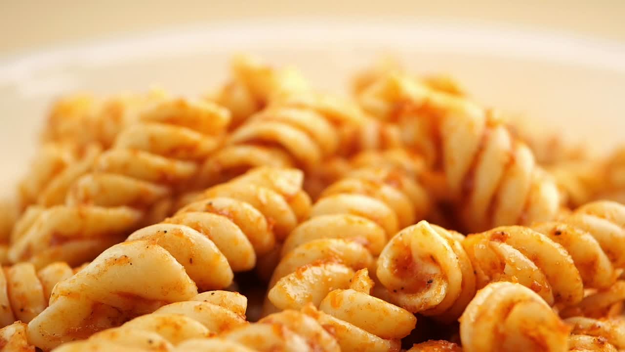 Close-up of Fusilli Pasta with Tomato Sauce