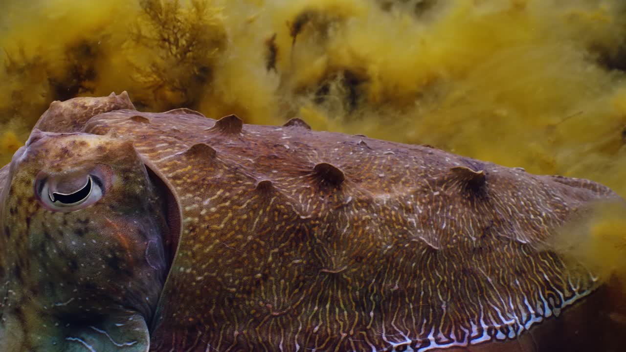 Giant Australian Cuttlefish Sepia apama Migration Whyalla South Australia 4k slow motion, mating, laying eggs, fighting, aggregation, underwater