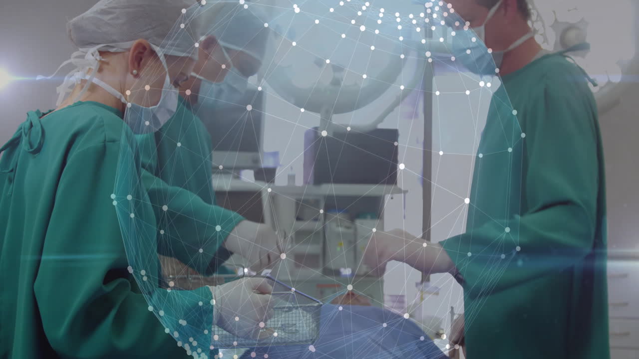 Performing surgery, surgeons with digital network overlay in operating room