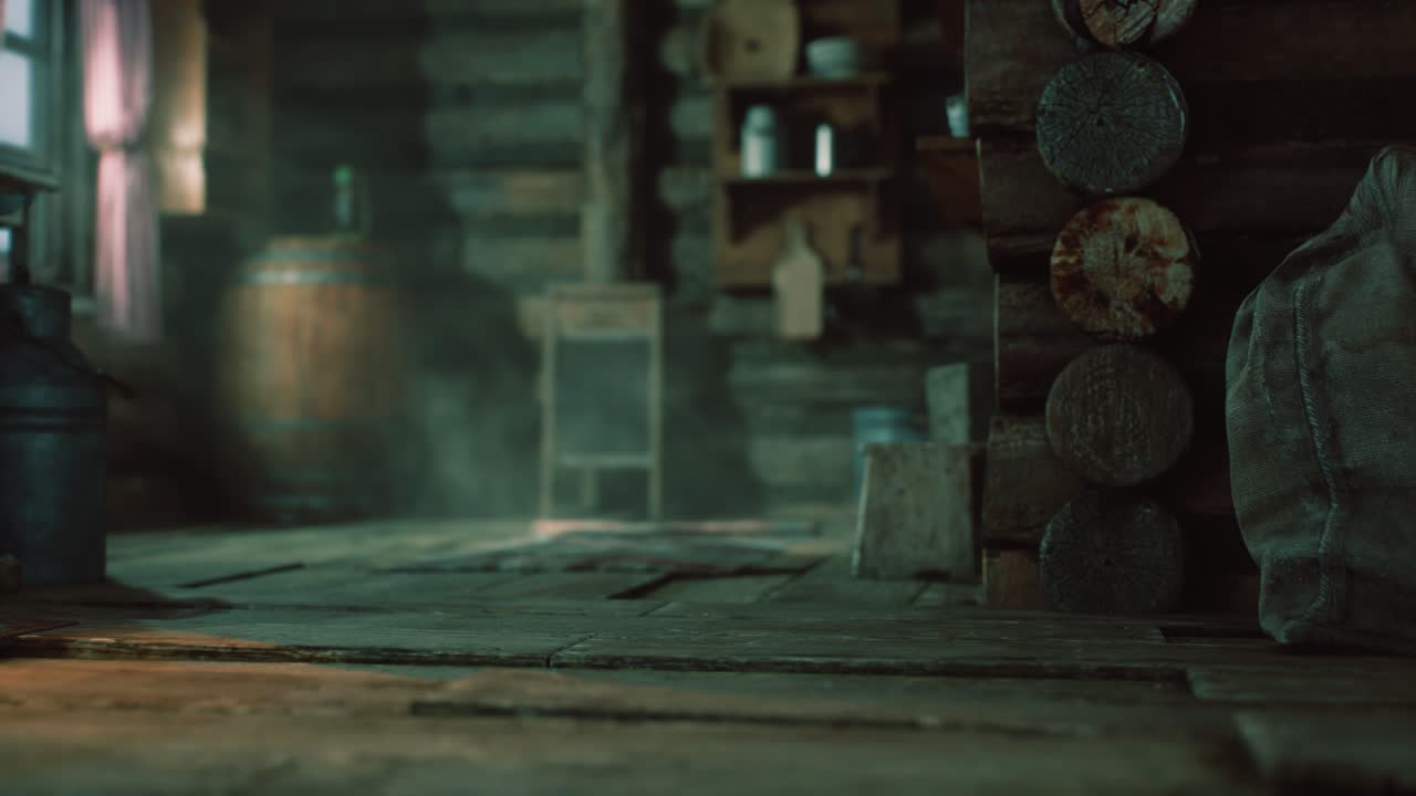 레트로 로그 하우스 의 어두운 내부