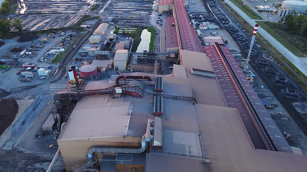 Industrial steel plant with conveyor system and metal recycling facility in Monroe Michigan, USA
