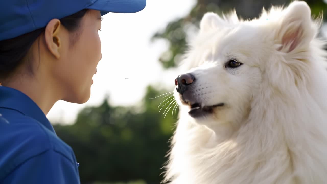 A Heartwarming Connection Between a Person and a Samoyed Dog: Shared Moments of Understanding and Affection in Nature's Embrace