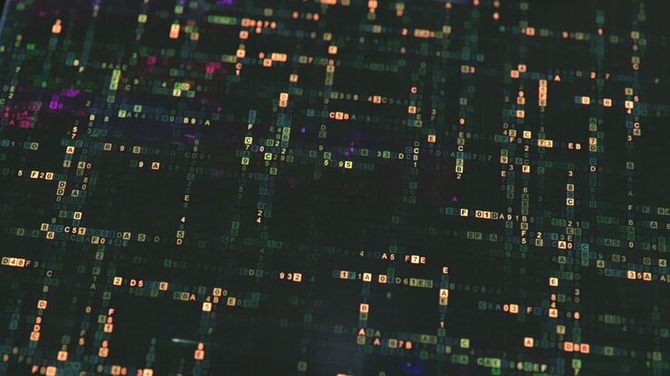 Digital hex-code technology background seamless loop 3D render animation