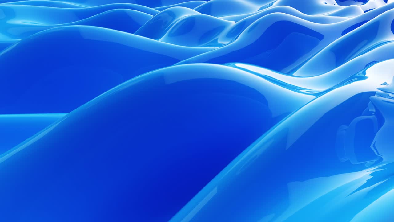 Blue abstract liquid reflective wave surface. Waves and ripples of ultraviolet lines resembling chewing gum. Seamless loop 3d render