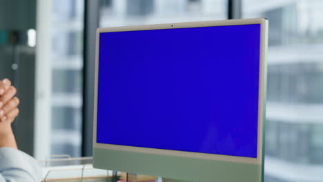 Unrecognized-ceo-saying-hello-mockup-computer-conference-closeup.-Woman-greeting