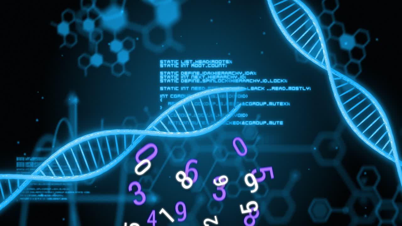 Animation of data processing over dna strands and numbers