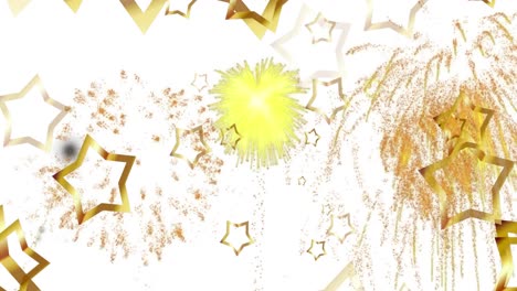 Animation-of-stars-over-fireworks-on-white-background