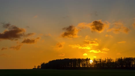 landscape timelapse with forest, sunset and expressive sky with drifting clouds