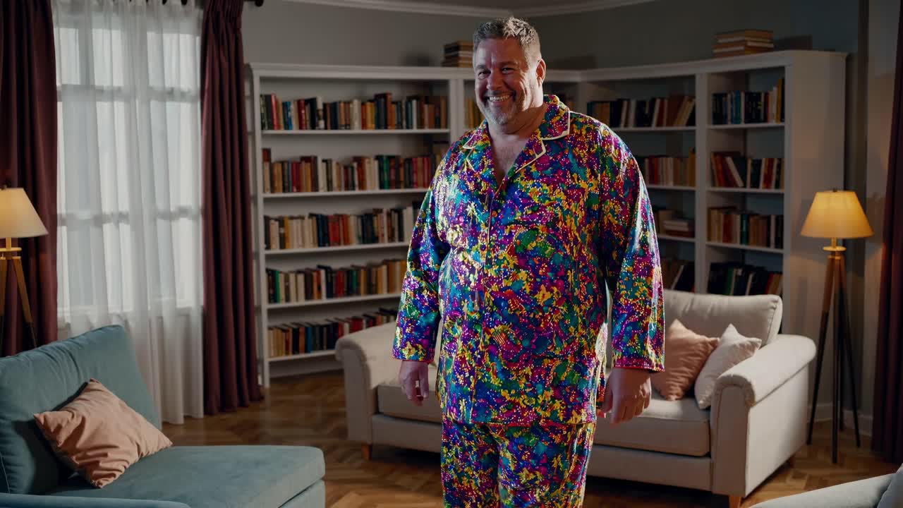 hombre con pijama de colores