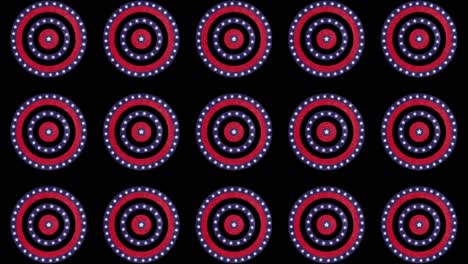 animation of usa circles pack of 5 text on rows of circles spinning with american flag stars