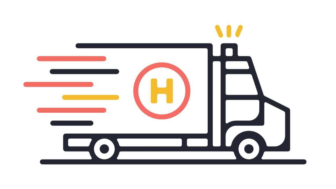 알파와 함께 스마트 구급차 서비스 라인 아이콘 애니메이션