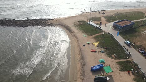 Rushikonda-Beach-vishakhapattnam-mountain-sea-shore-drone-shot-birds-eye-view-India-green-tress-and-beautiful-sea-Sunrise