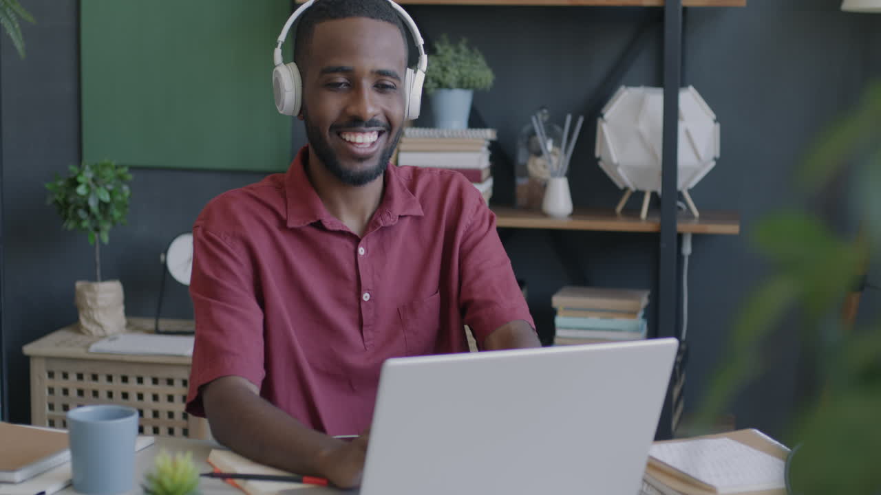 Happy African American Man Working from Home