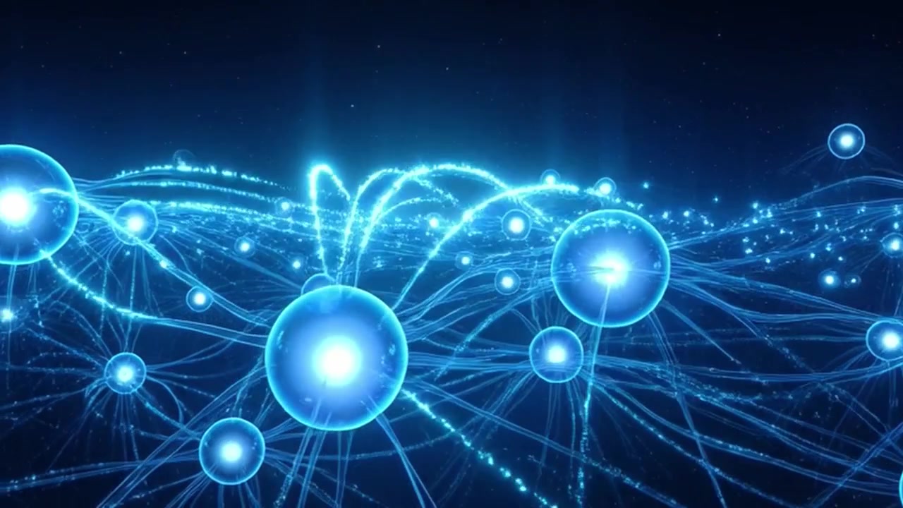 Abstract Digital Network Connection with Glowing Blue Spheres