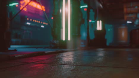 futuristic street with neon glow at night