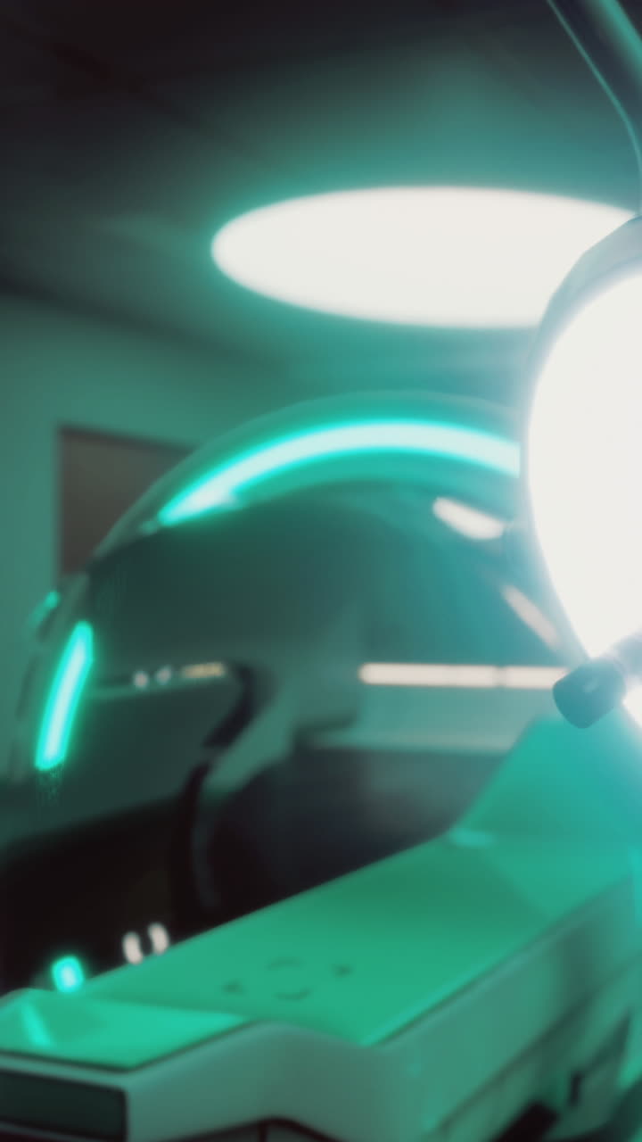 Un entorno futurista con luces brillantes crea una atmósfera serena.