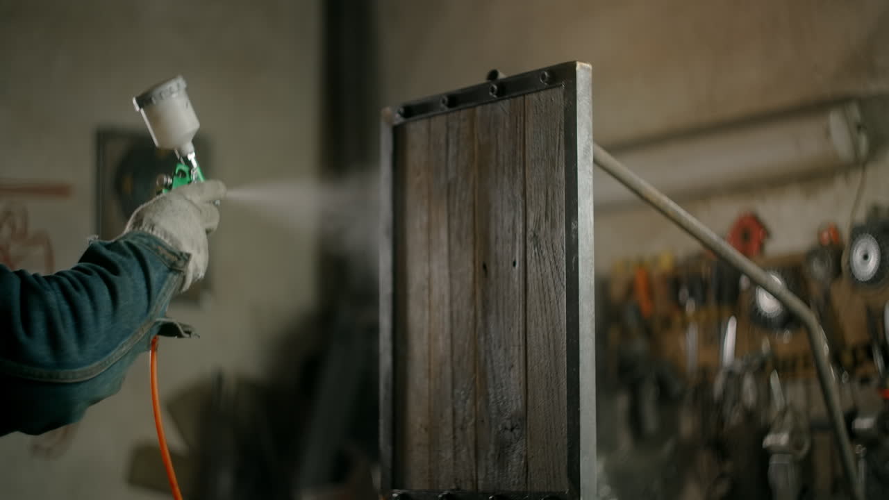 Spray Painting Wooden Furniture in a Workshop