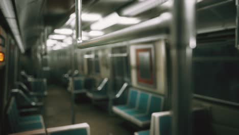 inside of the old non-modernized subway car in usa