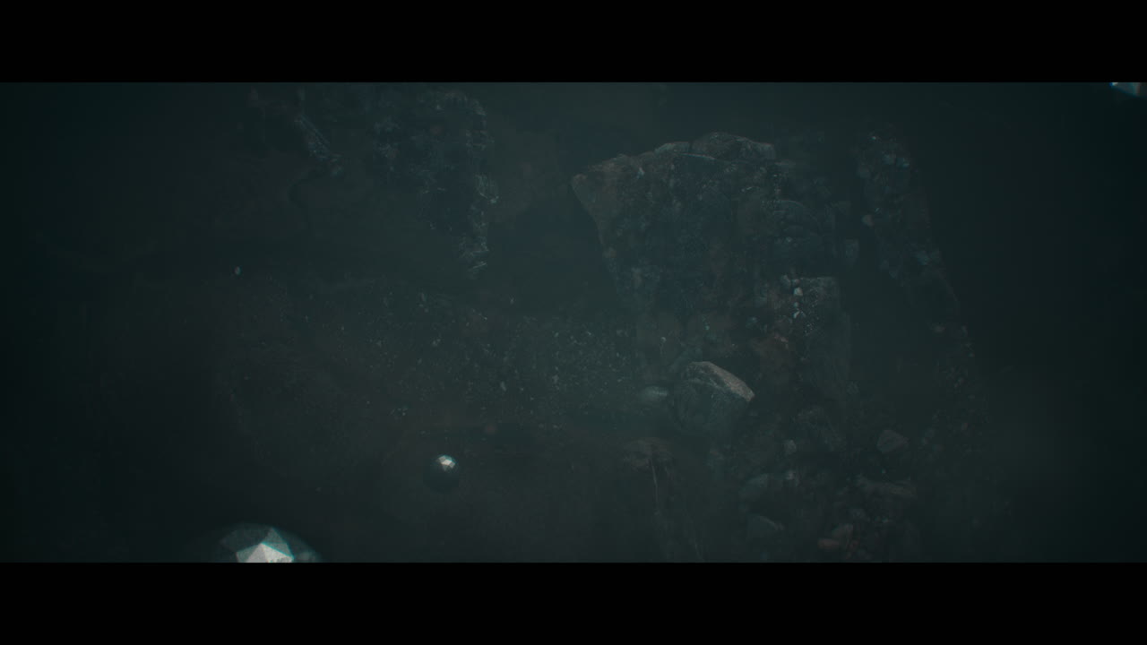 Alien planet desert landscape at night with strange sphere-shaped buildings