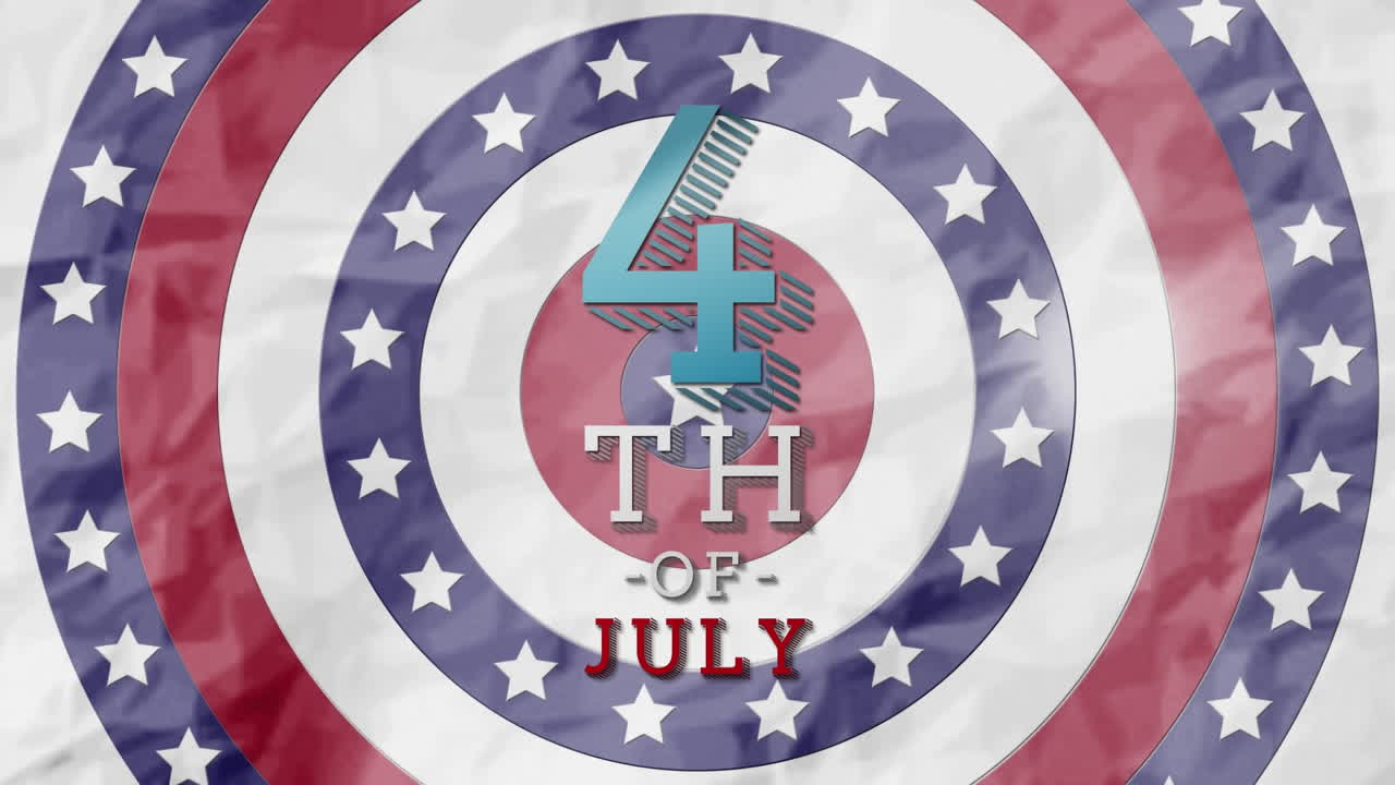 texto del 4 de julio contra las estrellas girando en círculos