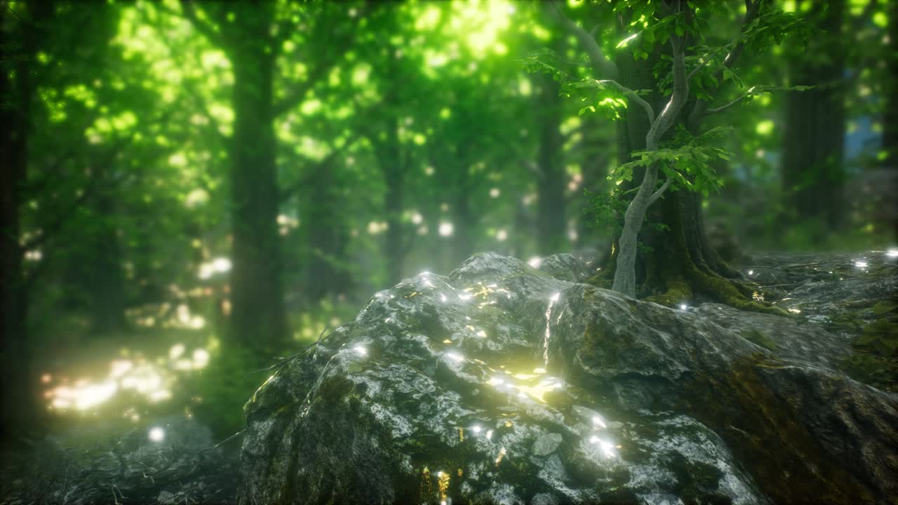 잎 으로 둘러싸인 신선 한 초록색 낙 ⁇  나무 들 의 경치 좋은 숲