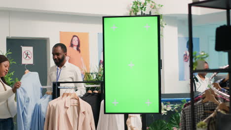 quiosco de pantalla verde en la tienda de ropa