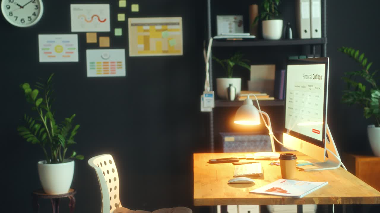 Desk with Computer and Papers in Modern Office