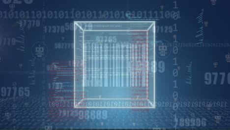 animation of cube bar code and data processing over binary coding