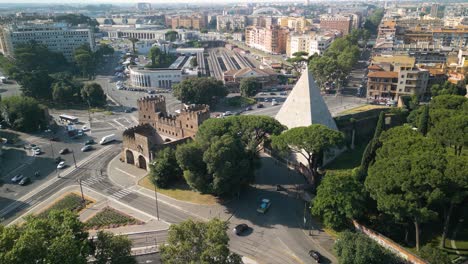 establishing aerial shot of ostiense square