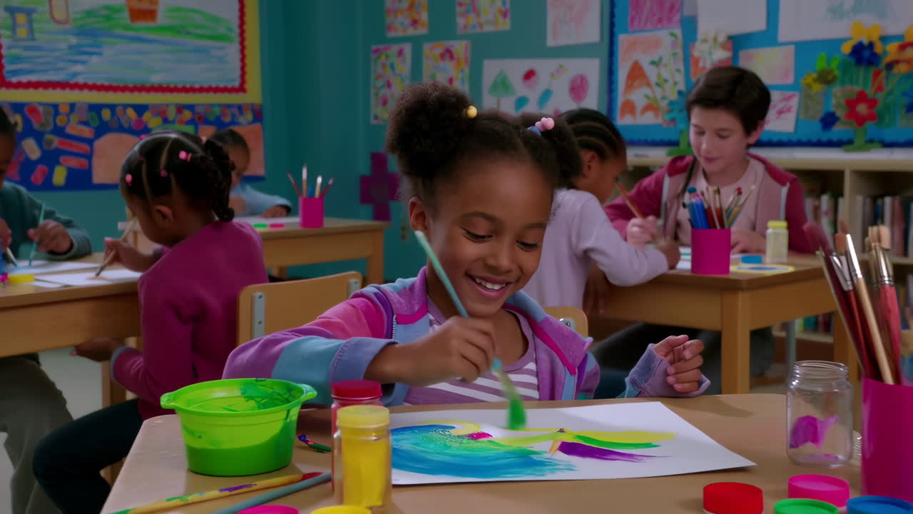Children Painting in an Art Class
