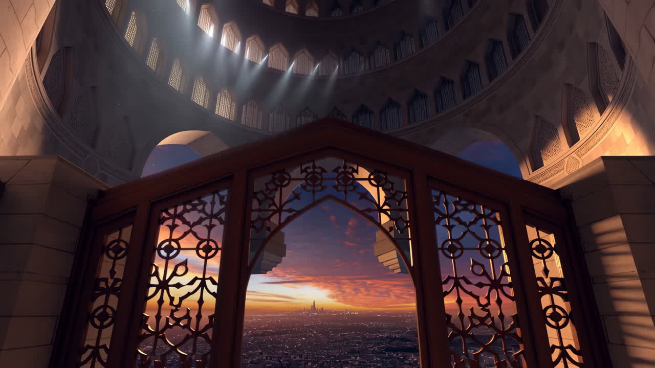 Grand Interior of an Ornate Domed Building at Sunset