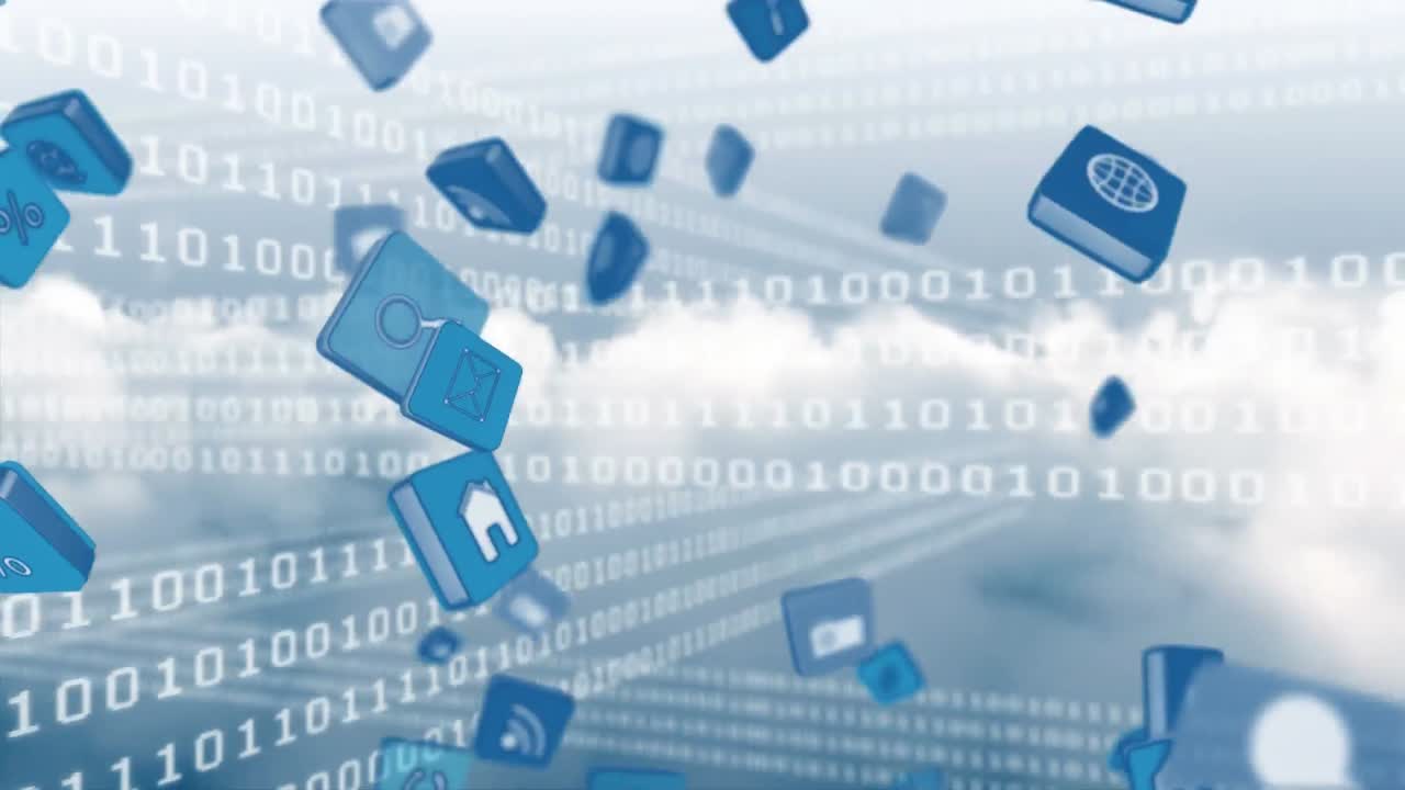 밝은 하늘에 있는 인터넷 아이콘과 기호