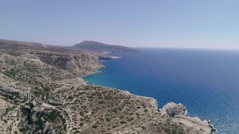 beautiful view from a drone flying over the beach and bay in matala crete greece