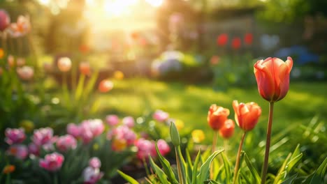 beautiful spring garden with tulips