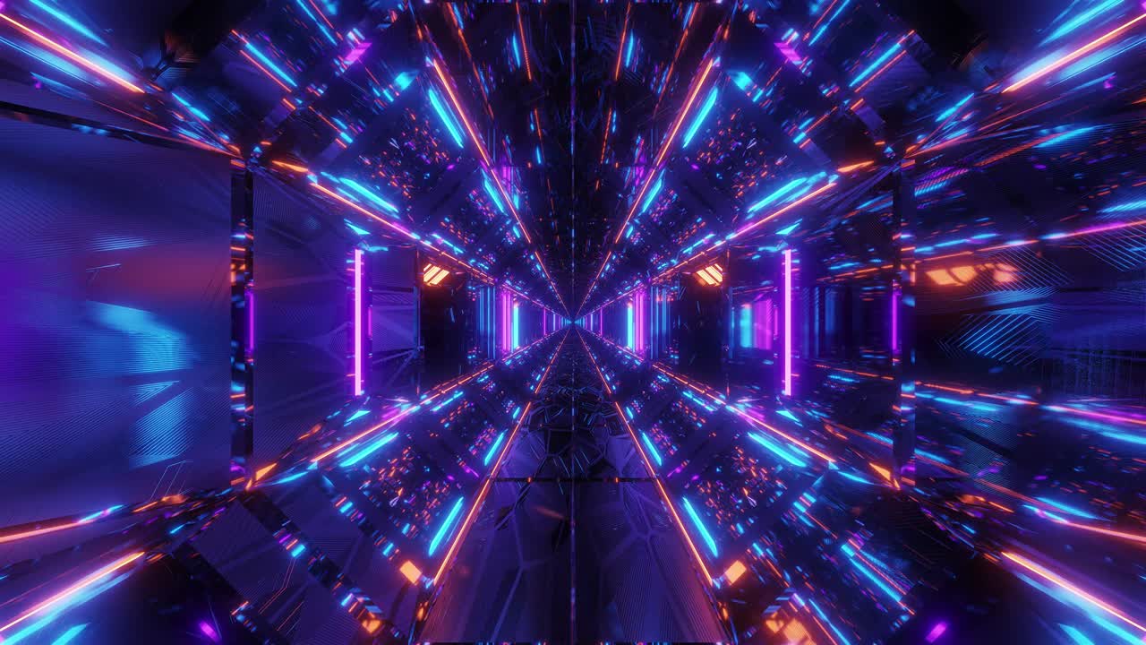corredor de túnel sci-fi com luzes e reflexos futuristas ilustração 3d fundo de movimento papel de parede ao vivo clube visual vj loop