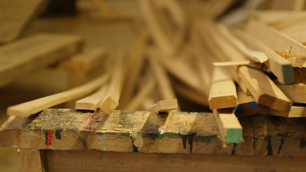 Stack of various wood species for boat building