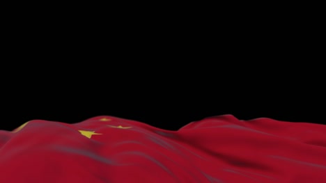 china fabric flag waving on the wind loop. chinese embroidery stitched cloth banner swaying on the breeze. half-filled black background. place for text. 20 seconds loop.