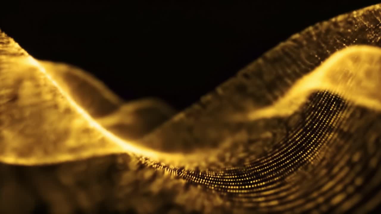 Dynamic golden wave patterns fluctuate rhythmically, showcasing a ...