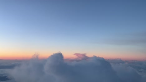 aerial view of a cold winter sky before sunrise, shot from a jet cockpit, as seen by the pilots