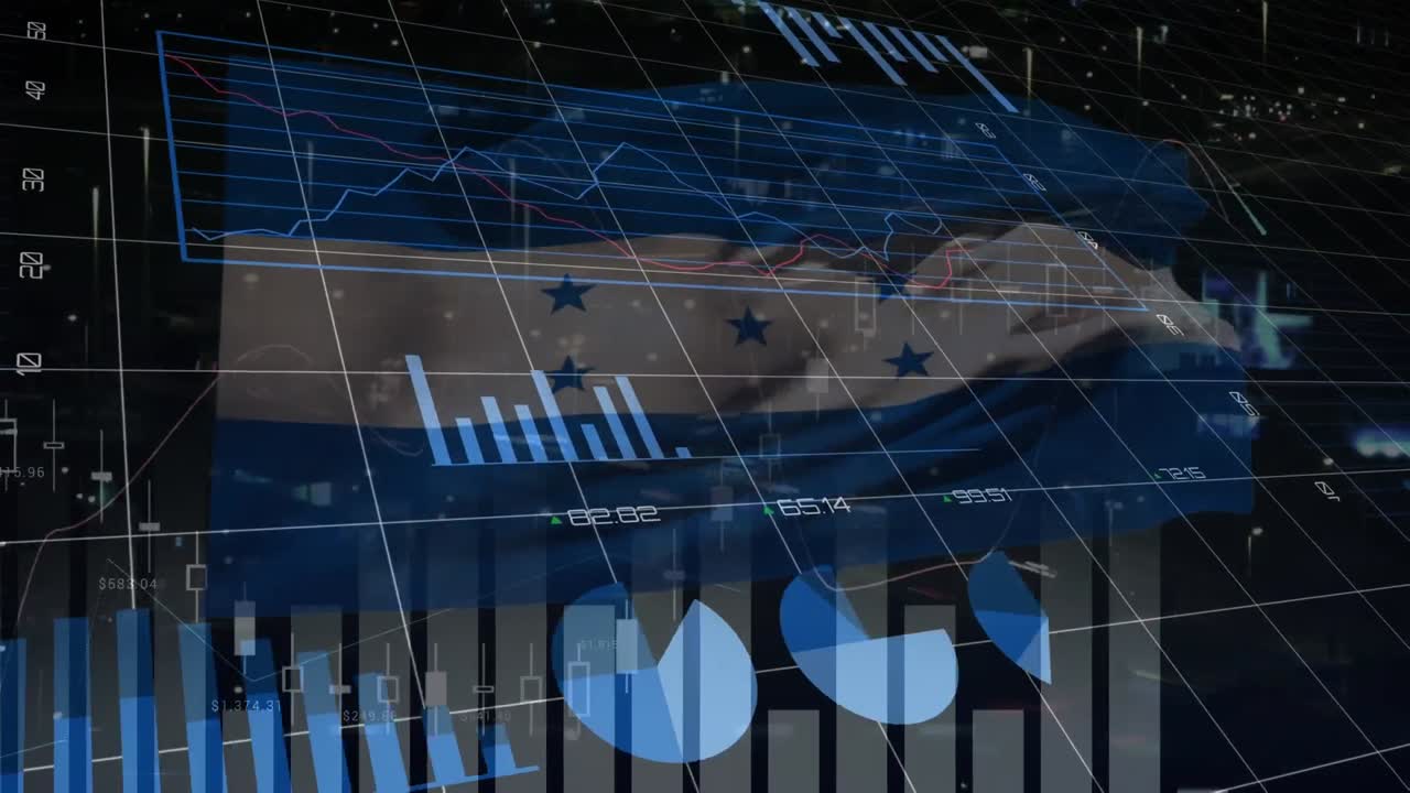 animación de gráficos y procesamiento de datos sobre la bandera de honduras sobre fondo negro