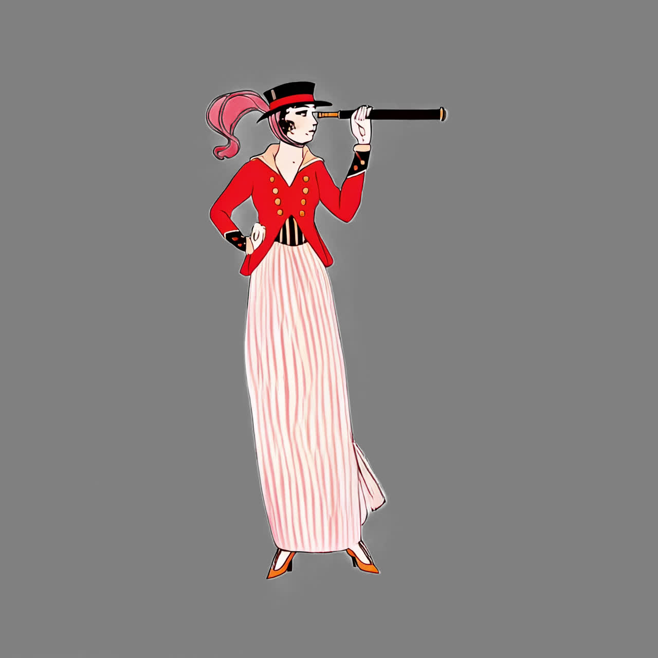 Illustrazione animata di una donna che guarda attraverso un telescopio